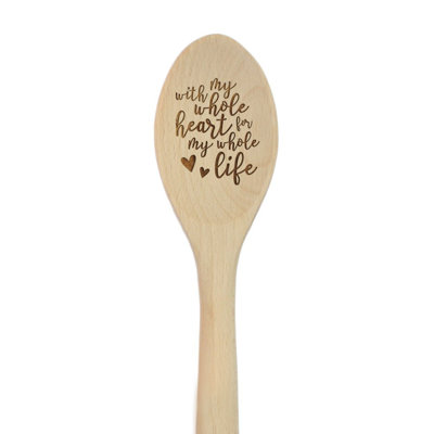Cuillère à mélanger en bois gravée au laser «avec tout mon cœur»
