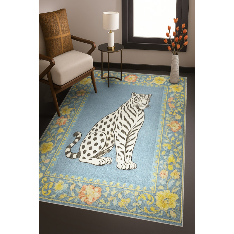 Tapis gris tissé à imprimé tigre Mosso, 3'11" x 5'11"