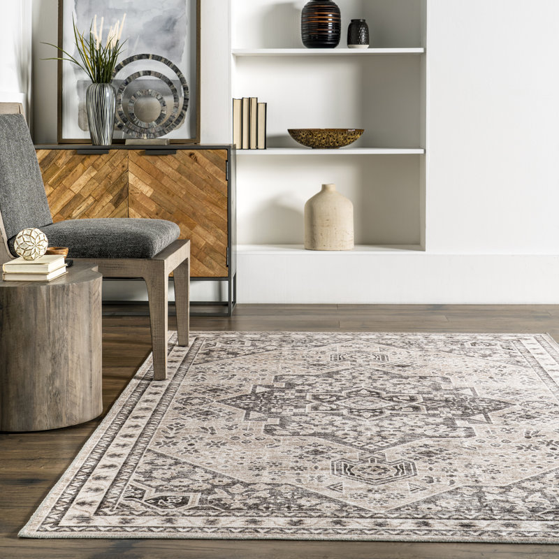 Eira Medallion SplashGuard Machine Washable Area Rug, Rectangle 9' x 12'