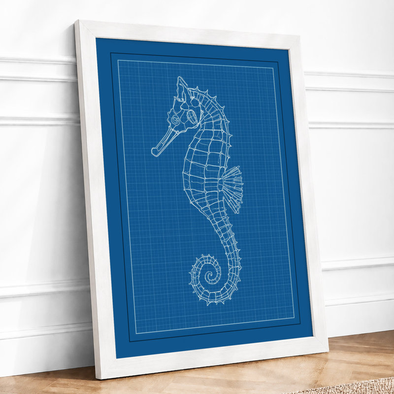 Seahorse Blueprint Modern - Print, A4 - 29.7 x 21.0 cm, White