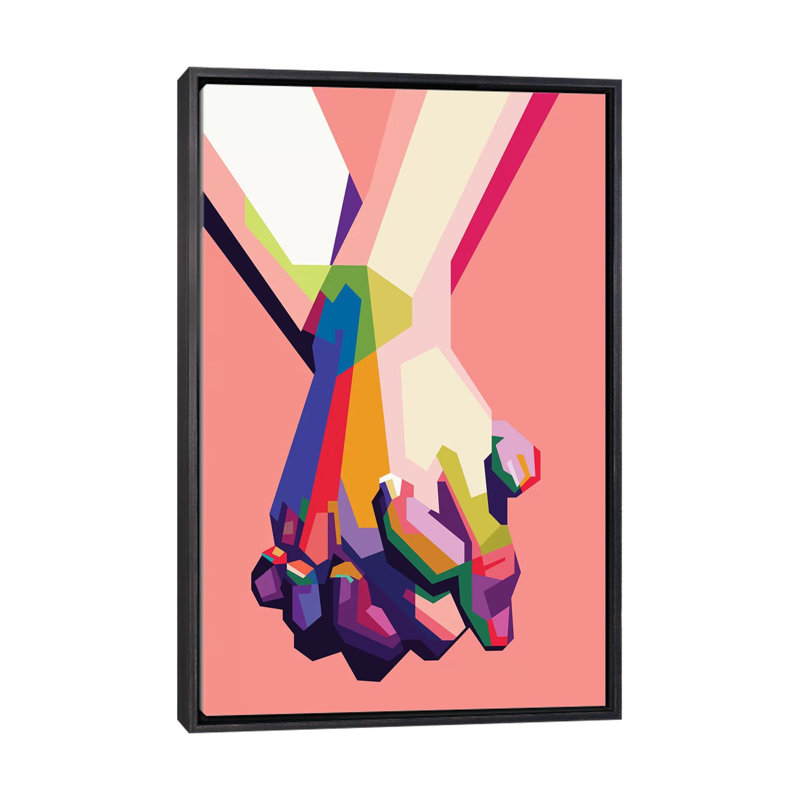 «Hold My Hand» par Dayat Banggai - impression d'art graphique, H 26 po x l 18 po x 1,5 po, Toile avec cadre noir patiné