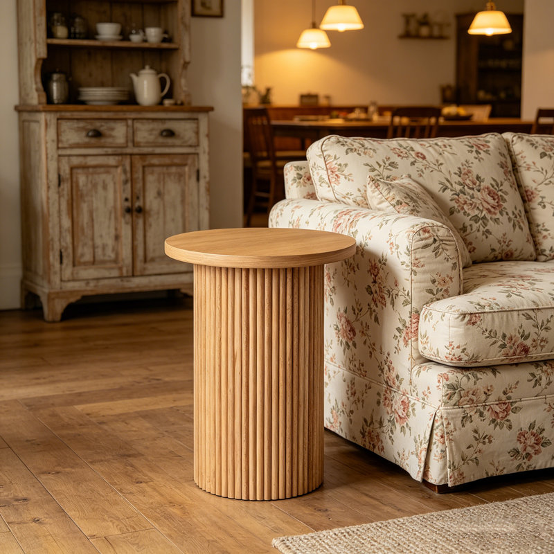 Pedestal Wood Round End Table, Natural
