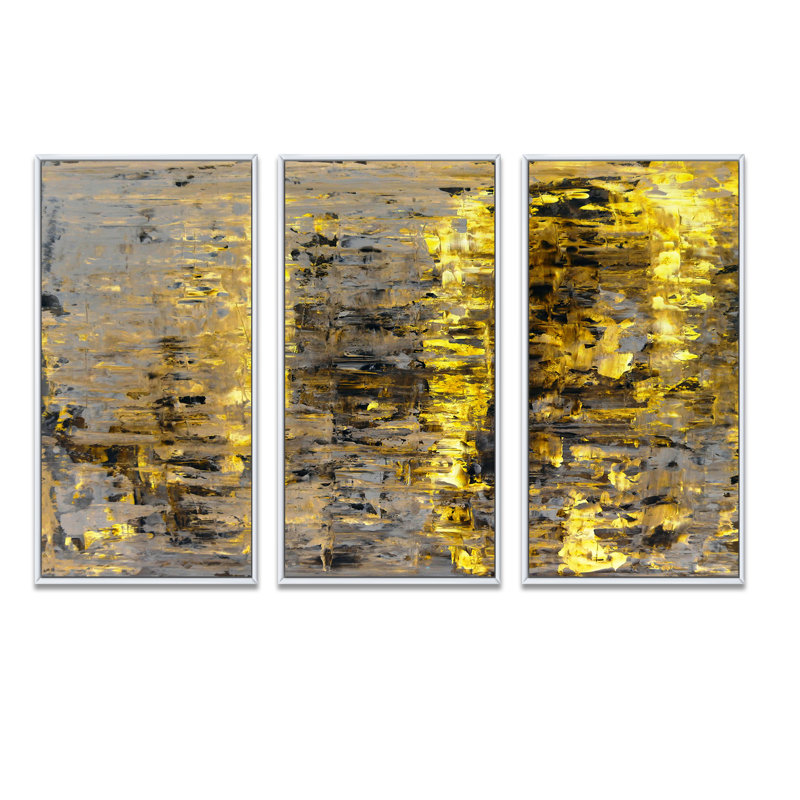 «Yellow Meets Gray Abstract Art II», ensemble d'art mural moderne sur toile encadrée 3