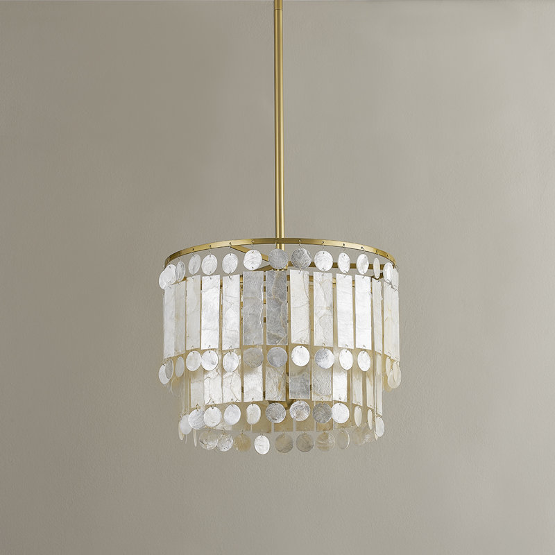 Coretta 16" Natural Capiz Shell Chandelier with Brass Finish