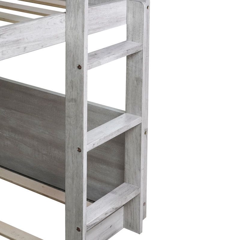Lit simple au-dessus d'un lit superposé blanc antique, tête de lit à panneaux et bois d'hévéa massif, contreplaqué de bois encastré, confortable pour les dormeurs