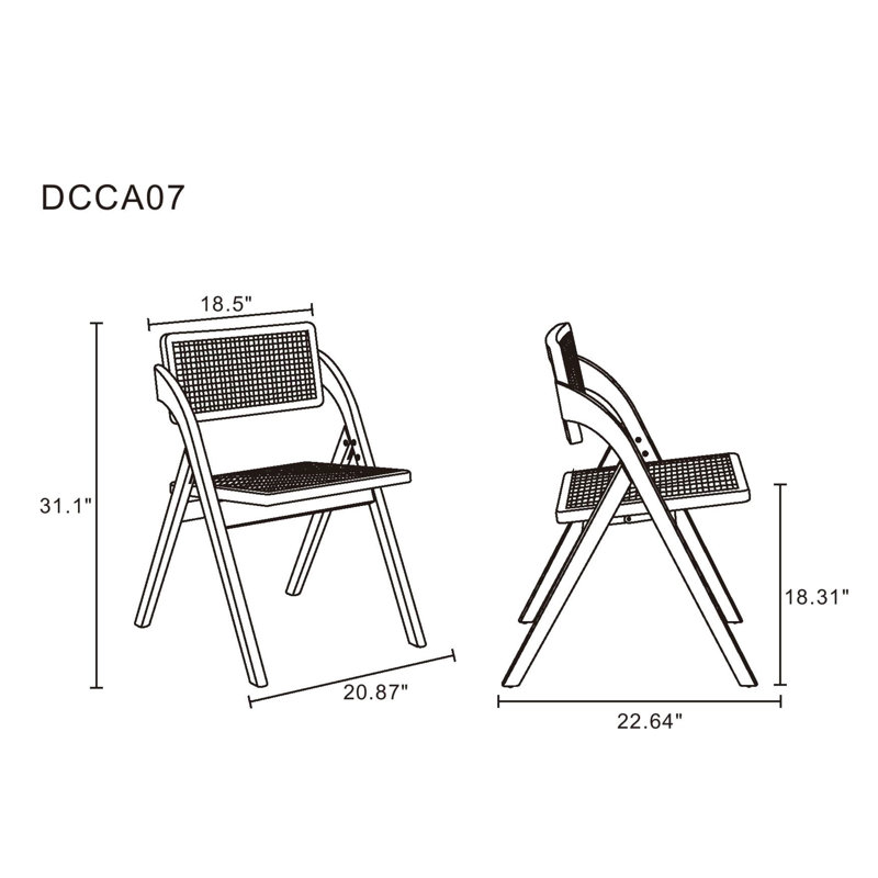 Lambinet Industry Chic Solid Ash Wood Folding Dining Chair in Black and Natural, Black