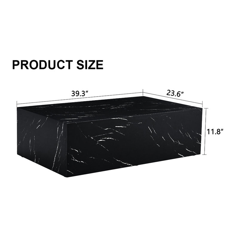Table basse de 39,3 po x 23,6 po x 11,8 po avec texture de marbre noir - polyvalente pour différents styles de maison, table de 12,07 po Hauteur des maisons modernes et élégantes