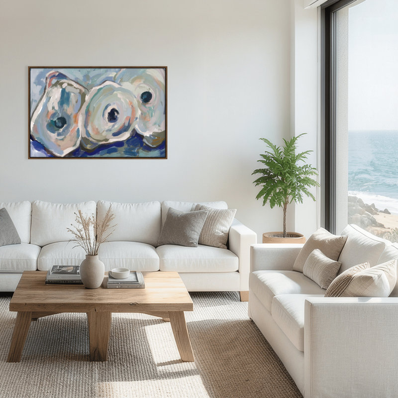 Coastal Retreat Pearlescent Elegance: Oyster Abstract, 16" H x 24" W x 2.375" D, Framed Canvas, Brown