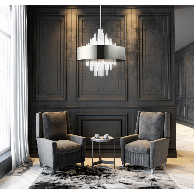 10 - Light Dimmable Drum Chandelier, Polished Nickel, Polished Nickel