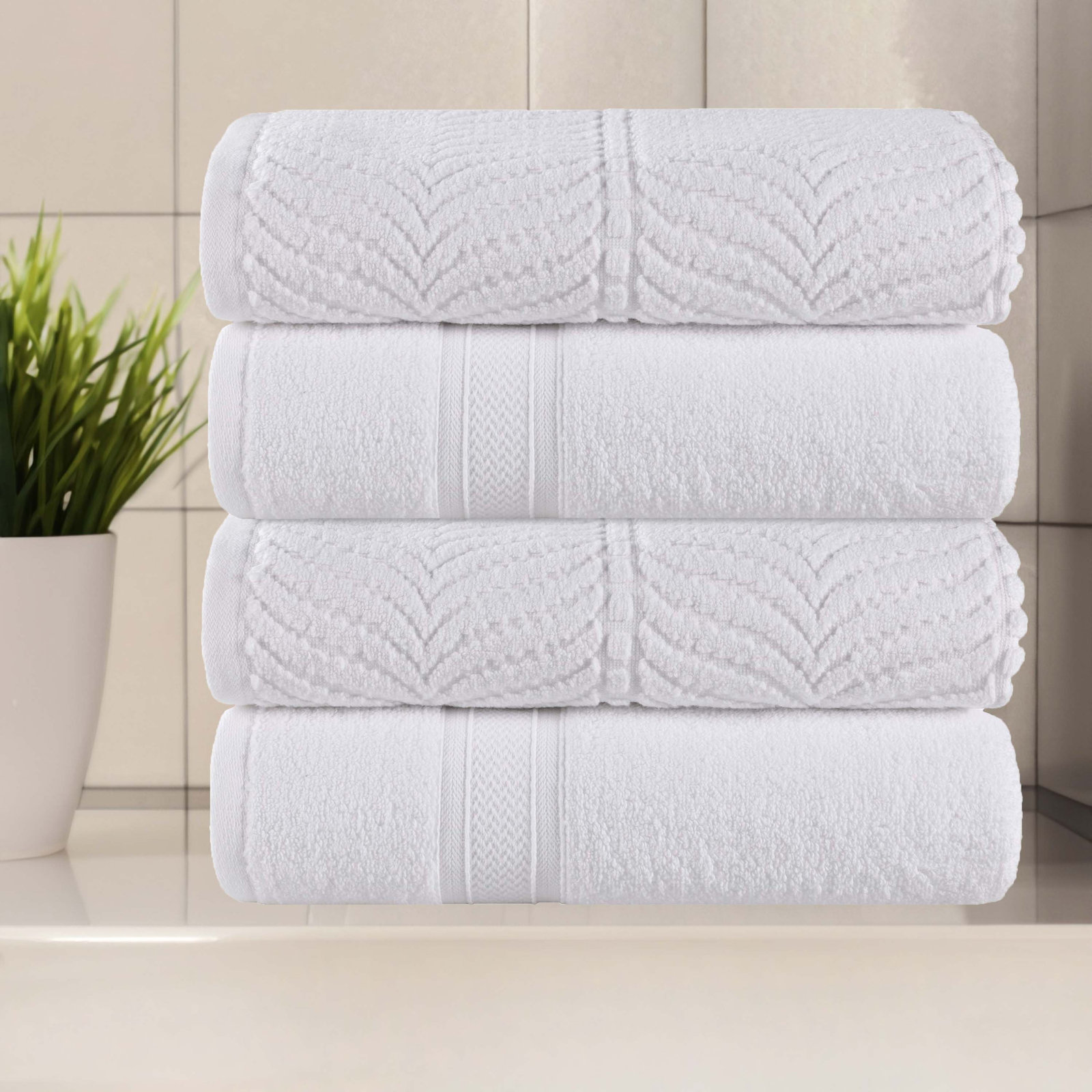 Orelia Cotton Bath Towel, White