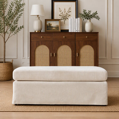 Repose-pieds carré en 43 po avec repose-pieds en métal noir pour le salon, la chambre à coucher, l'entrée et le bureau, beige