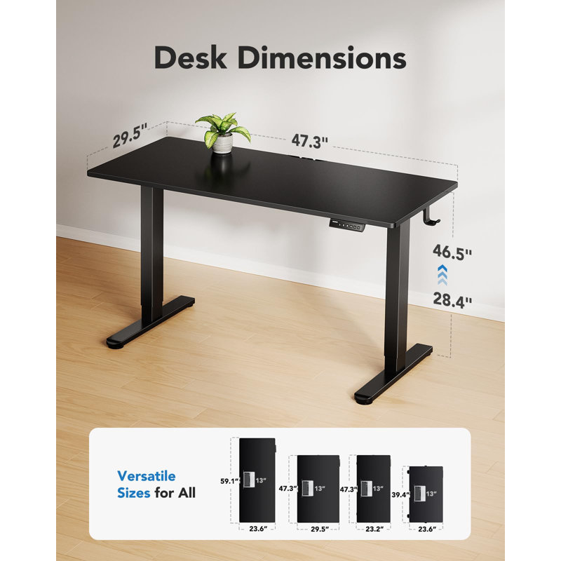 Electric Standing Desk, Adjustable Height Computer Desk, Black, 46.5" H x 47.3" W x 29.5" D