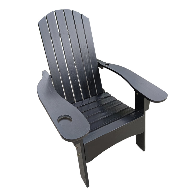 Comfortable Black Wood Chair With Umbrella Opening - Ideal For Enjoying Time On Patio, Deck, Porch, Garden, Poolside Versatile Spot Outdoor & Indoor