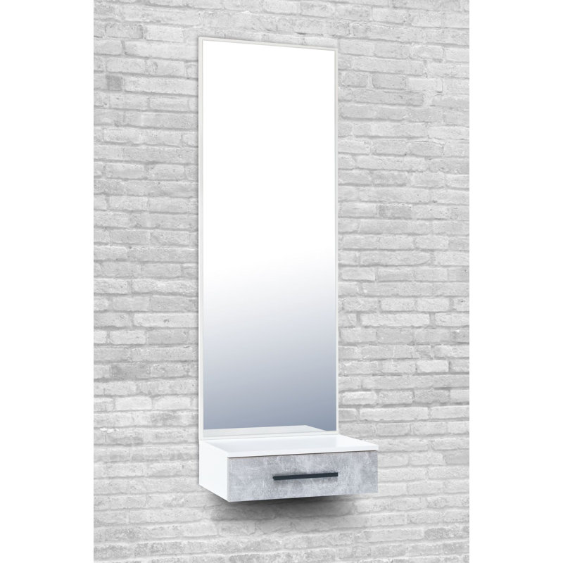 Leocadia Wood Rectangle Wall Mirror, White/Grey