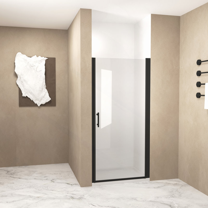 Porte de douche, cadre en aluminium, demi-cadre, film en verre trempé antidéflagrant de 1/4 po (6 mm), Noir mat