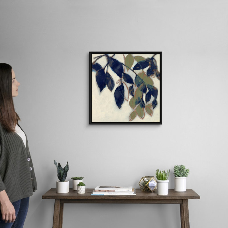 «Entwined Leaves II», art mural sur toile, Toile avec cadre noir, H 22 po x l 22 po