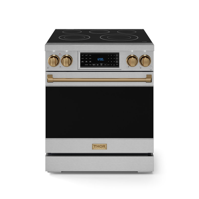 Cuisinière électrique professionnelle 30 pouces avec panneau inclinable Gordon Ramsay de THOR Kitchen en acier inoxydable / bronze