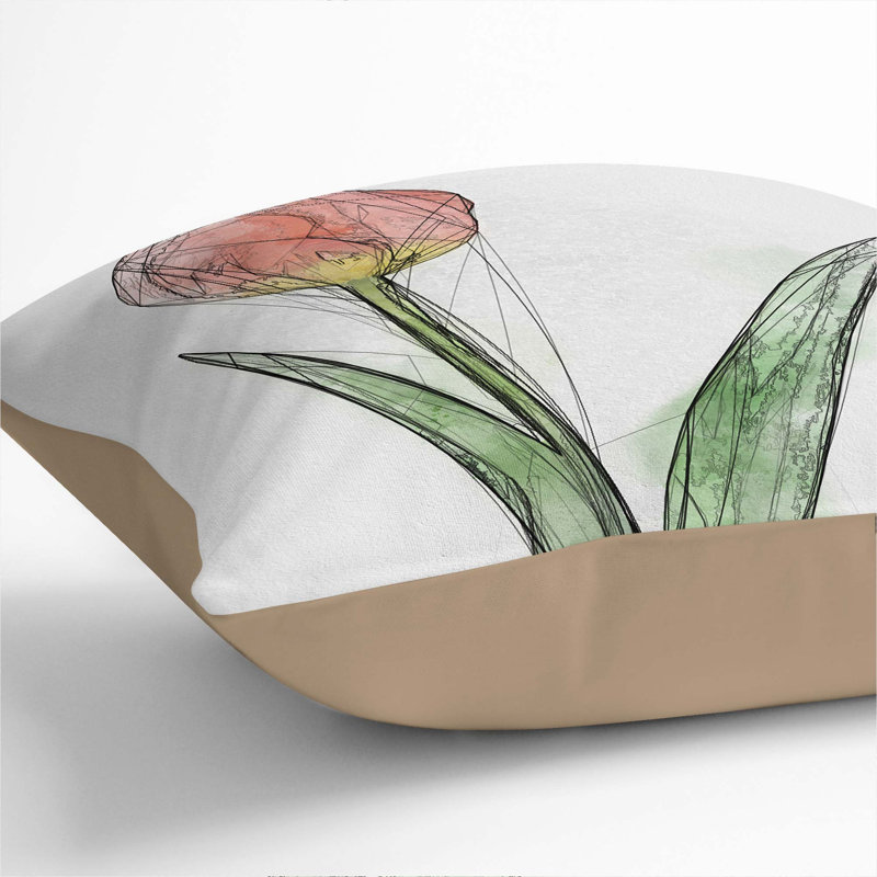 Floral Square Throw Cushion, 40cm H x 40cm W x 15cm D, Stone