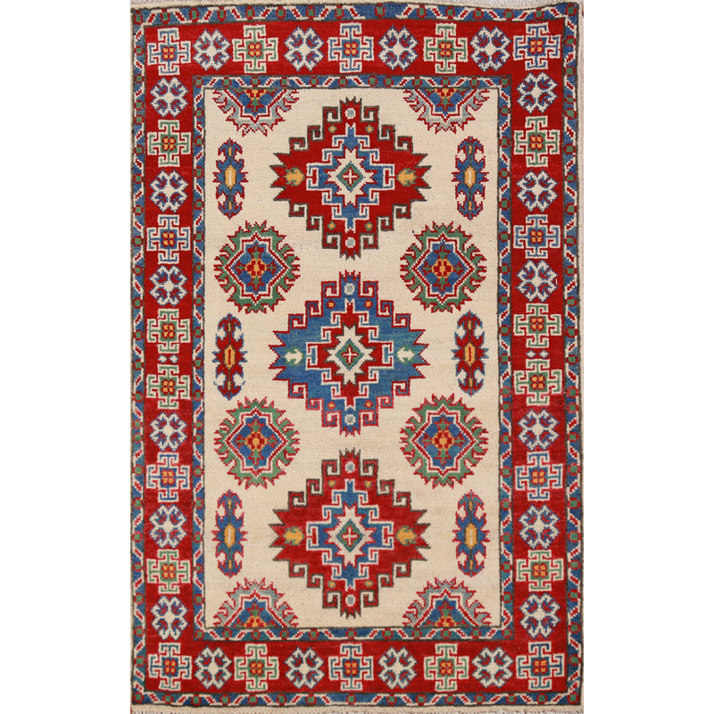 Tapis ivoire fait à la main Kazak 3 x 4
