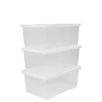 Wham Crystal 45L Plastic Storage Boxes Pack of 3 Clear
