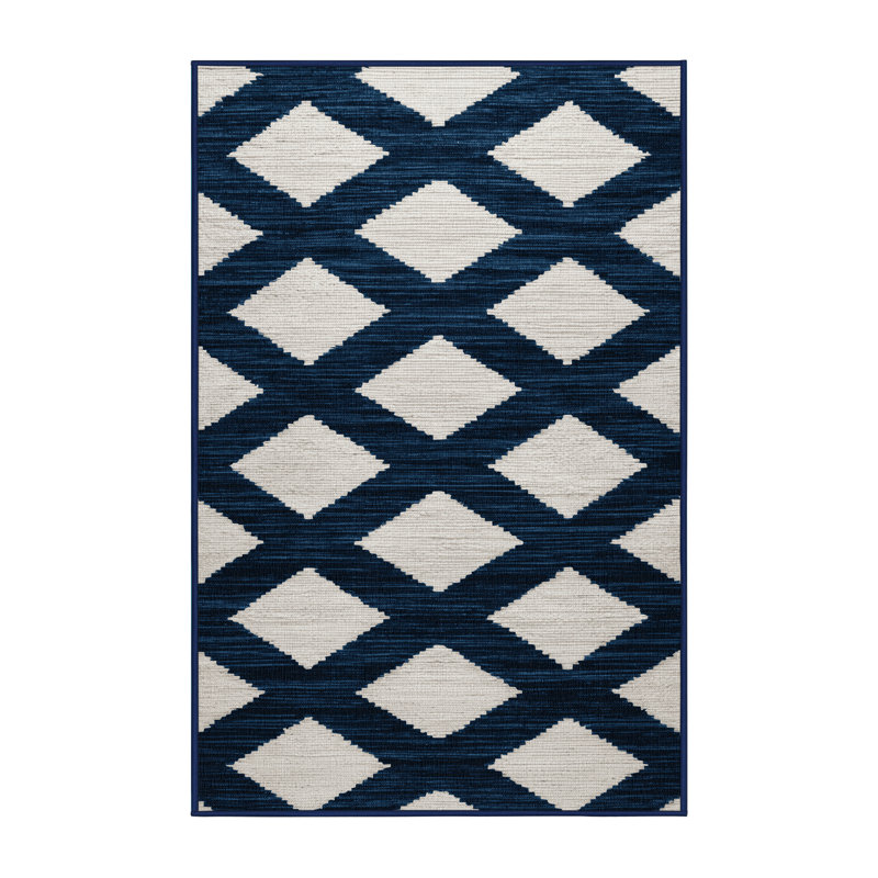 Machine Washable Checkered Blue Area Rug, Rectangle 5' x 7'