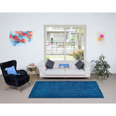 5x8.2 Ft Handmade Area Rug with in Blue Tones, Contemporary Turkish Carpet