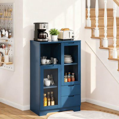 Modern style Storage Cabinet Sideboard with Adjustable Shelves, Drawer, and Glass Doors for Home and Office, dining room