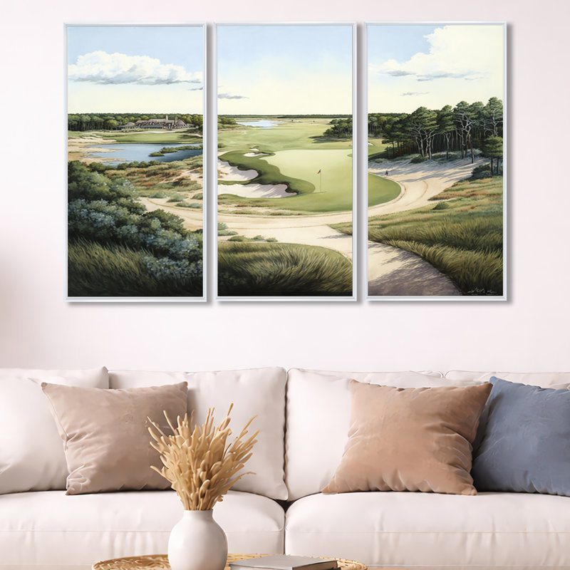 «Golf Course in The Summer», reproduction sur toile 3 pièces, Impression encadrée, H 28 po x l 36 po, White