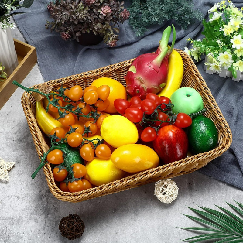 Ensemble de 6 paniers de service en polyrotin tressé, paniers de présentation tissés à la main pour le pain, les fruits, les collations, les légumes, la cuisine et le restaurant