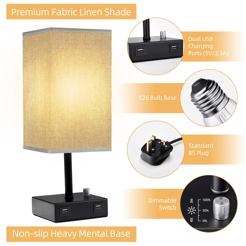USB Table Lamp With 2 USB Charging Ports