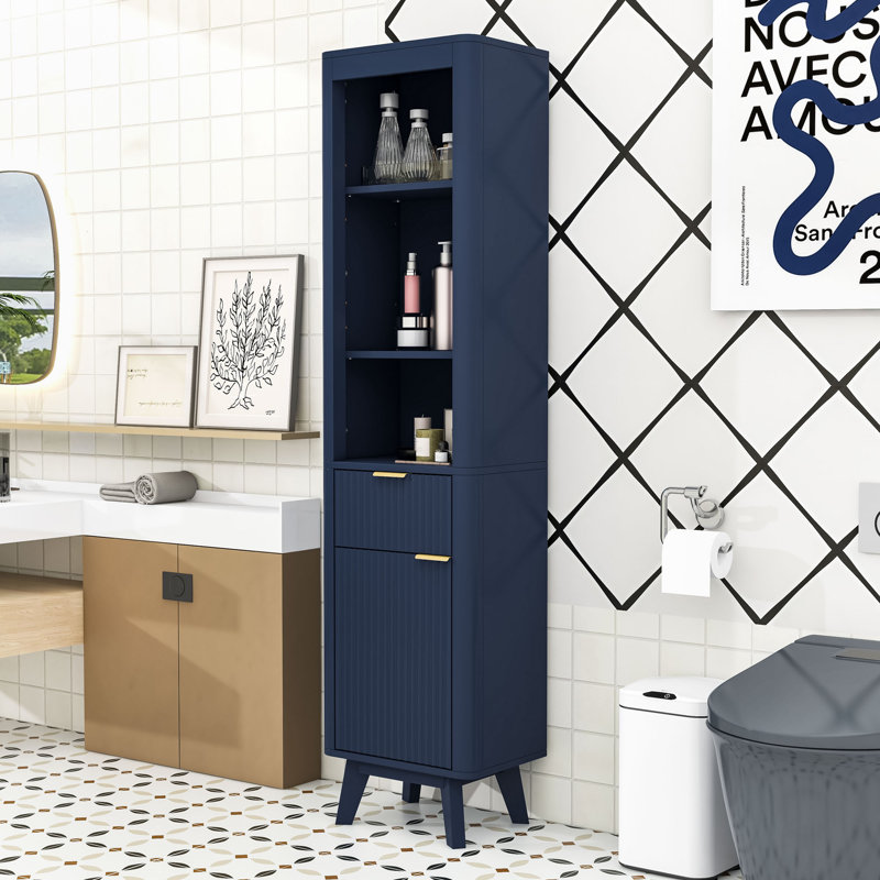 Modern Freestanding Bathroom Storage Cabinet with Drawer, Adjustable Shelf and Anti-Tipping Design, Blue