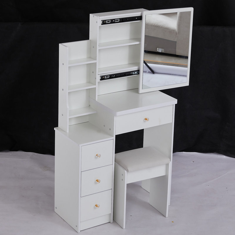 Petit meuble-lavabo 29,2 po avec tabouret de chevet et tabouret rembourré, Blanc