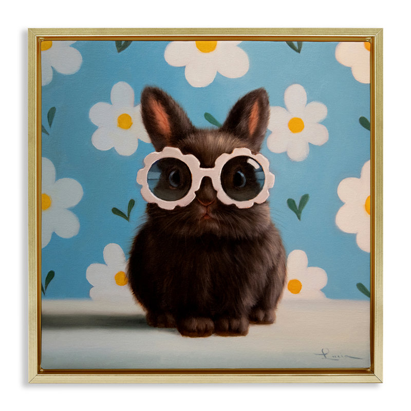 Cadre flottant Flower Child Bunny, design par Lucia Heffernan, H 25 po x l 25 po, Cadre flottant métallique doré