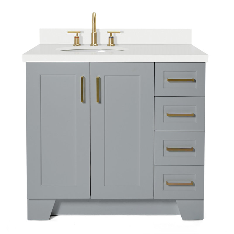 37 IN.  Single Bathroom Vanity, Gray, Left, Oval