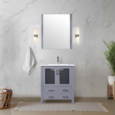 Bath Vanity Ceramic Top, Faucet Set, and Mirror