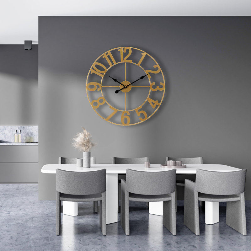 24-Inch Gold Metal Wall Clock with Arabic Numerals