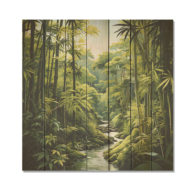 Relaxing Bamboo Jungle I - Bamboo On Wood Print, 15" H x 15" W