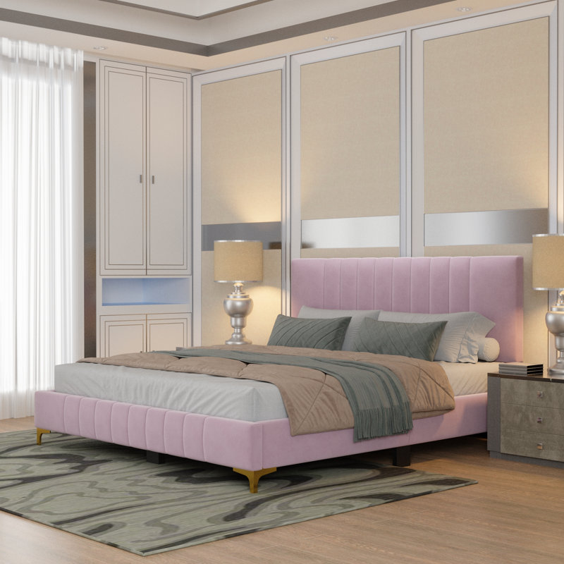 Jineane Upholstered Panel Bed, Full , Pink/Gold