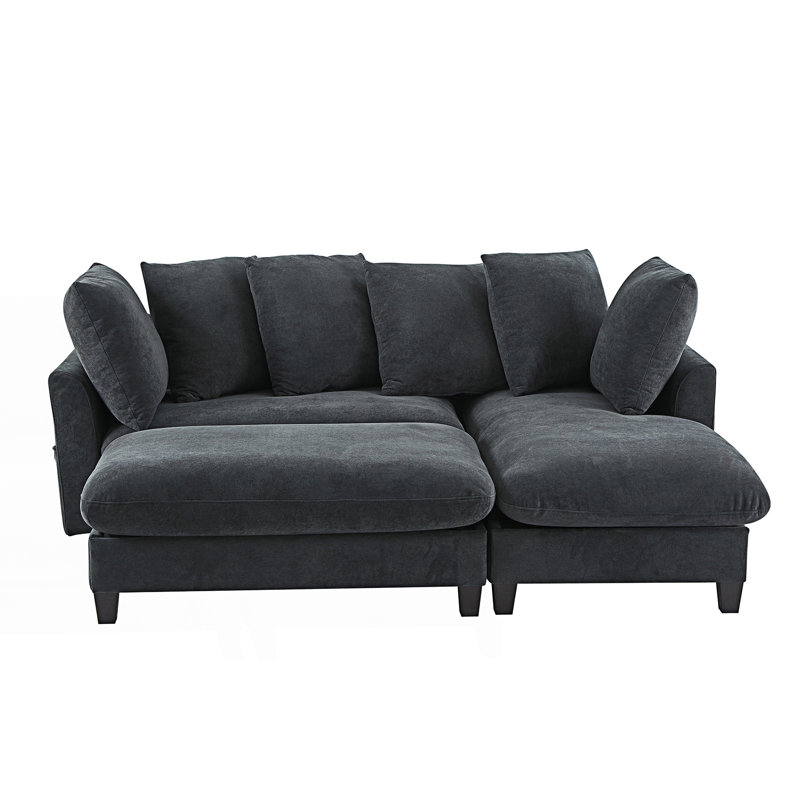 Canapé modulaire, canapé en L, canapé modulaire rembourré avec repose-pieds mobile et six coussins décoratifs, Noir