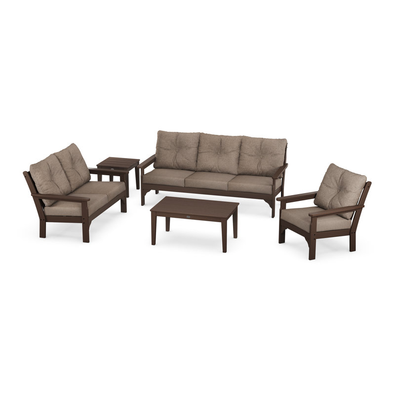 Vineyard 5 Piece Deep Seating Set, Mahogany, Brown