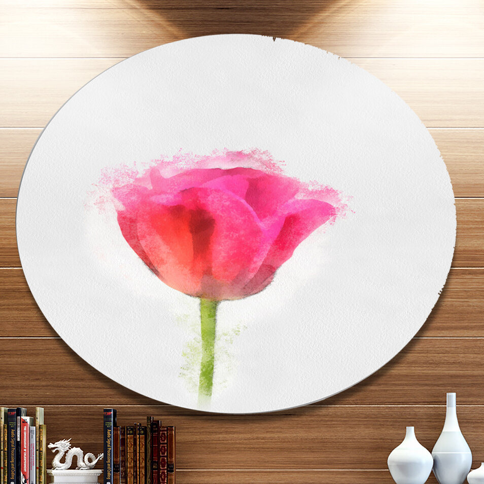 Bloomy Pink Tulip On White Drawing On Metal Print