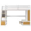 Lit mezzanine double avec bureau, tablettes, tiroirs et escalier de rangement, structure en bois massif