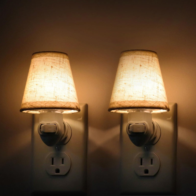 Veilleuse à brancher en lin rétro en tissu rétro, DEL chaude 0,5 W avec interrupteur de commande pour chambre d'enfant et utilisation intérieure, ensemble de 2