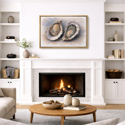 Oyster Shell Artwork, Coastal Sea Life Dining Room Pictures, Framed Canvas Giclee Print Wall Art