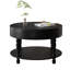Table basse ronde de salon Ailey, produit de 31,5 po, conception à double rangement, magazines à compartiments cachés, nivellement réglable, finition noire laquée, assemblage facile - niveau pour ranger le bois massif +, finition-121265495