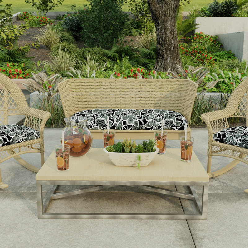 Sunbrella 44" x 18" Contoured Outdoor Wicker Bench Cushion, Halsey Shadow