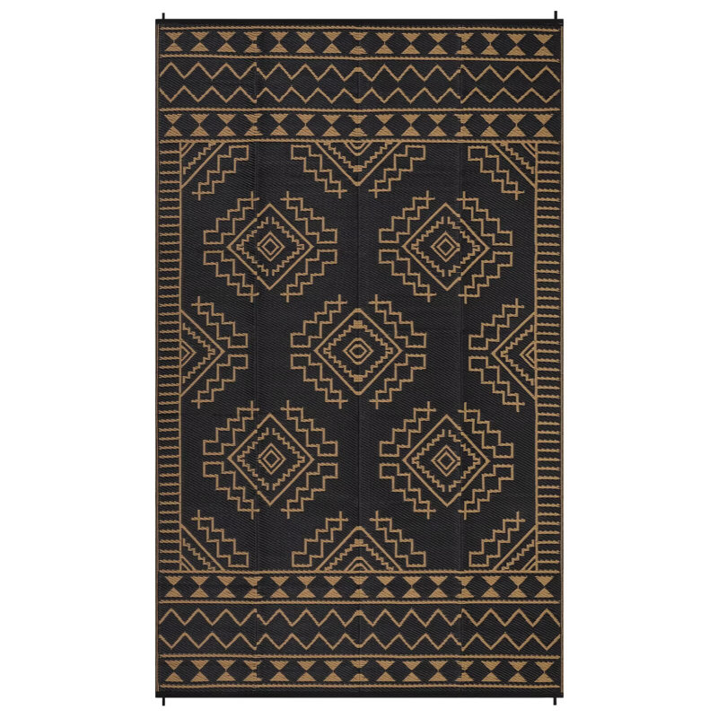 Large Outdoor Rug Waterproof Plastic Straw Rug Reversible Geometric Patio Carpet, Foldable Portable Camping Mat Picnic Mat with Stakes & Bag