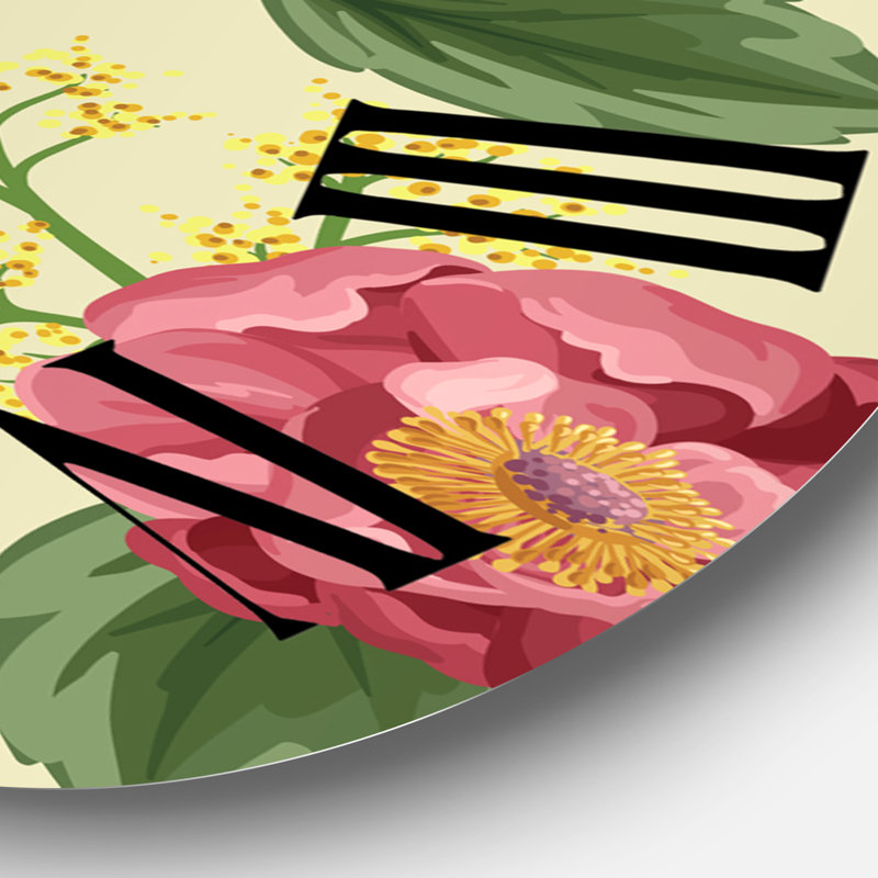 Vintage pivoines et pois sucrés sur beige - horloge murale traditionnelle, Moyenne