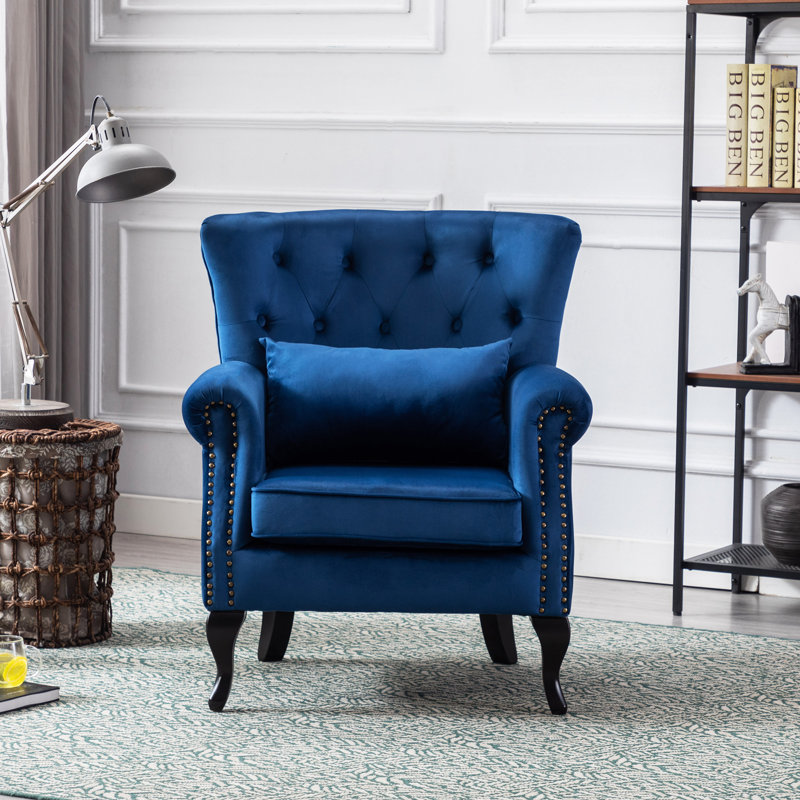 Kimmie Upholstered Club Chair, Blue Velvet