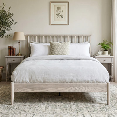 Ariona Queen Size Bed Frame - AIB-43-Q with Wooden Headboard and Footboard, Under-Bed Storage, Metal Center Legs, 12 Sturdy Slats Support, Easy Assembly, Non-Slip, No Box Spring Needed, Driftwood Beige